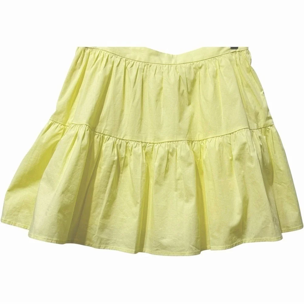 New STAUD Tiered‎ Cotton Sea Mini Skirt Sunray Pale Yellow $175